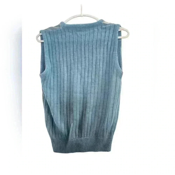 Vintage Union Workers USA Blue Sweater Vest Vneck Size S Argyle Pattern Acrylic - Picture 2 of 12
